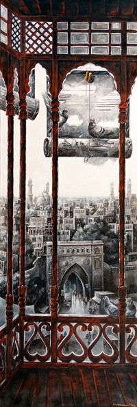 K Mehmood, 24 x 72 Inch, Acrylic and Charcoal on Canvas, Cityscape Painting, AC-KHM-008
